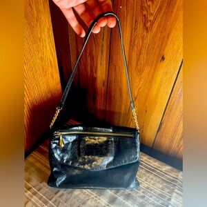 HOBO’s Black Glossy Genuine Leather Chained Shoulder Bag; EUC